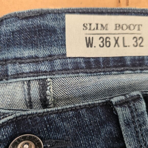 T.K. Axel Jeans Mens 36x32 Slim Boot Stretch Blue Denim Embroidered Pockets - Picture 6 of 13